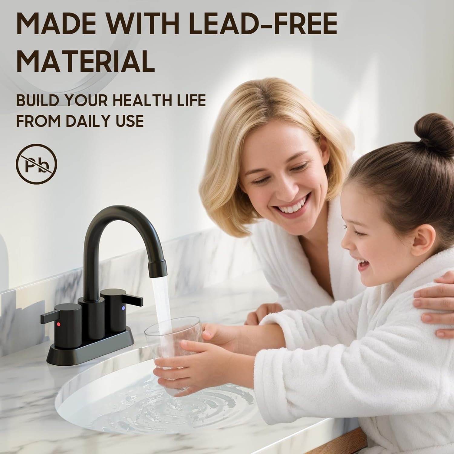 Modern Matte Black 4-Inch Bathroom Faucet with 360° Swivel Spout, Pop-Up Drain & Water Supply Lines - Phiestina Bf015-1-Mb