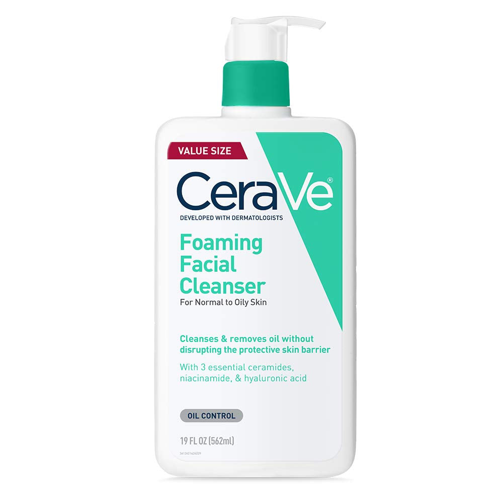 Cerave Foaming Facial Cleanser, Daily Face Wash for Oily Skin, Hyaluronic Acid + Ceramides + Niacinamide, Fragrance Free, Non-Drying Oil Control Face Wash, 19 Fluid Ounces