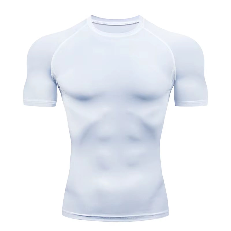 Men'S Compression Shirts Summer Short Sleeves Tees T-Shirt Gym Workout Fitness Running Tops Undershirts Baselayer Sportswear