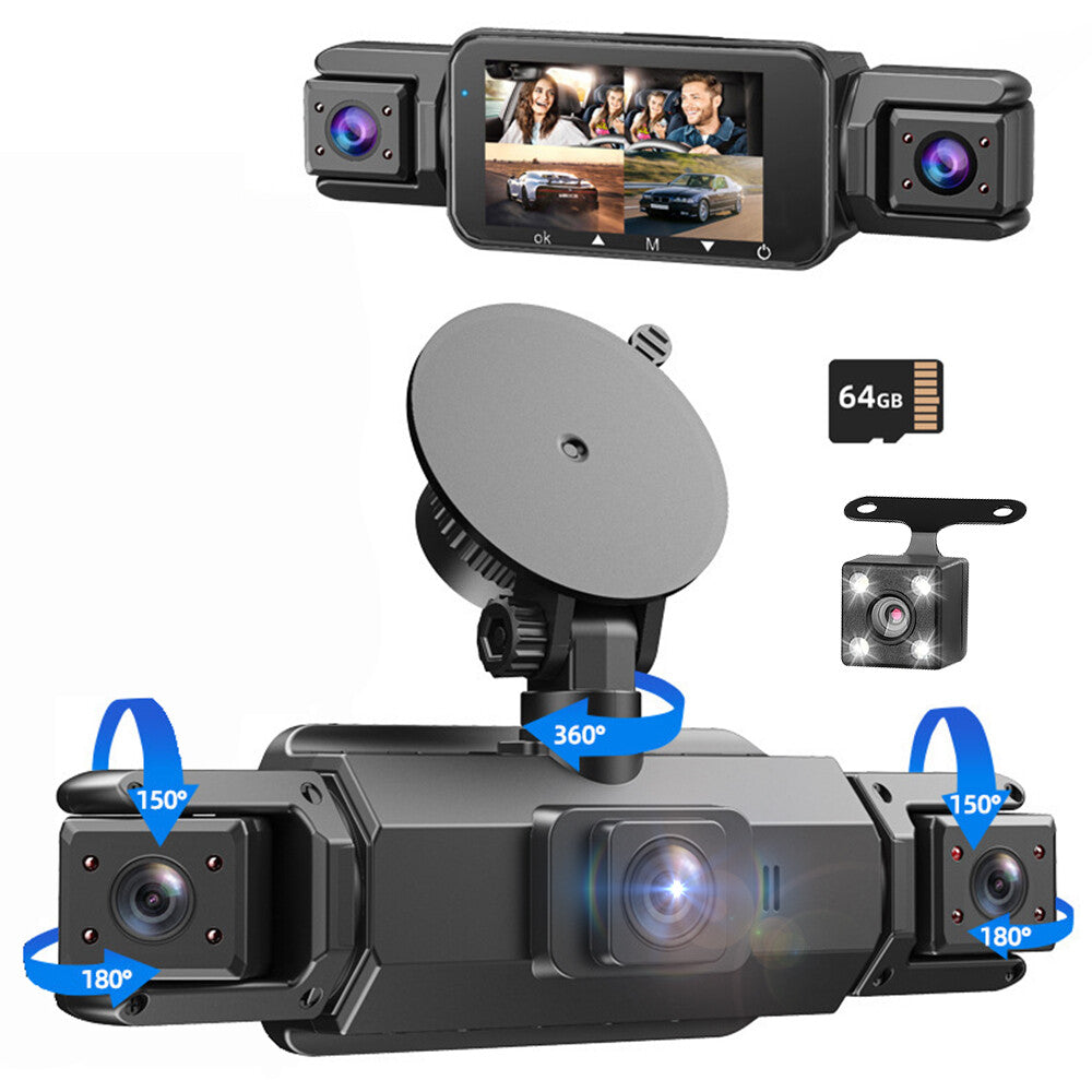 360 Degree View 4 Channel Dash Cam Front and Rear inside Left Right, Dash Camera