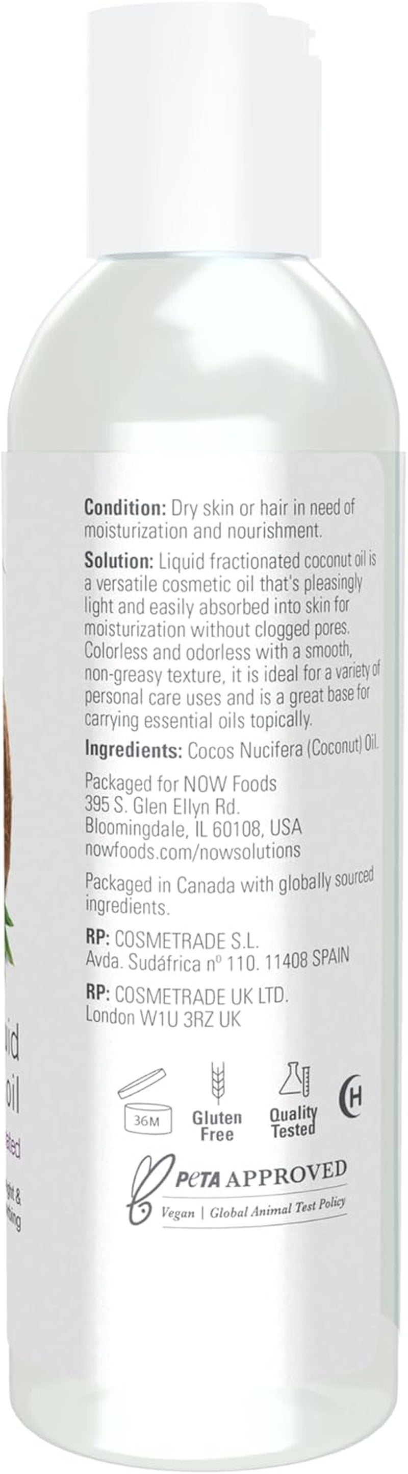 NOW Foods Solutions, Liquid Coconut Oil, Light and Nourishing, Promotes Healthy-Looking Skin and Hair, 4-Ounce