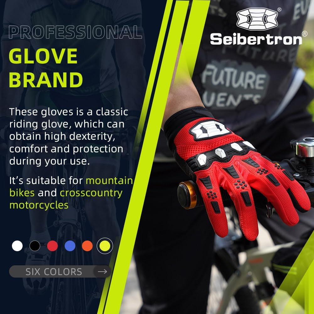 Seibertron Unisex BMX MX ATV MTB Racing Mountain Bike Bicycle Cycling Off-Road/Dirt Bike Gloves Road Racing Motorcycle Motocross Sports Gloves Touch Recognition Full Finger Glove