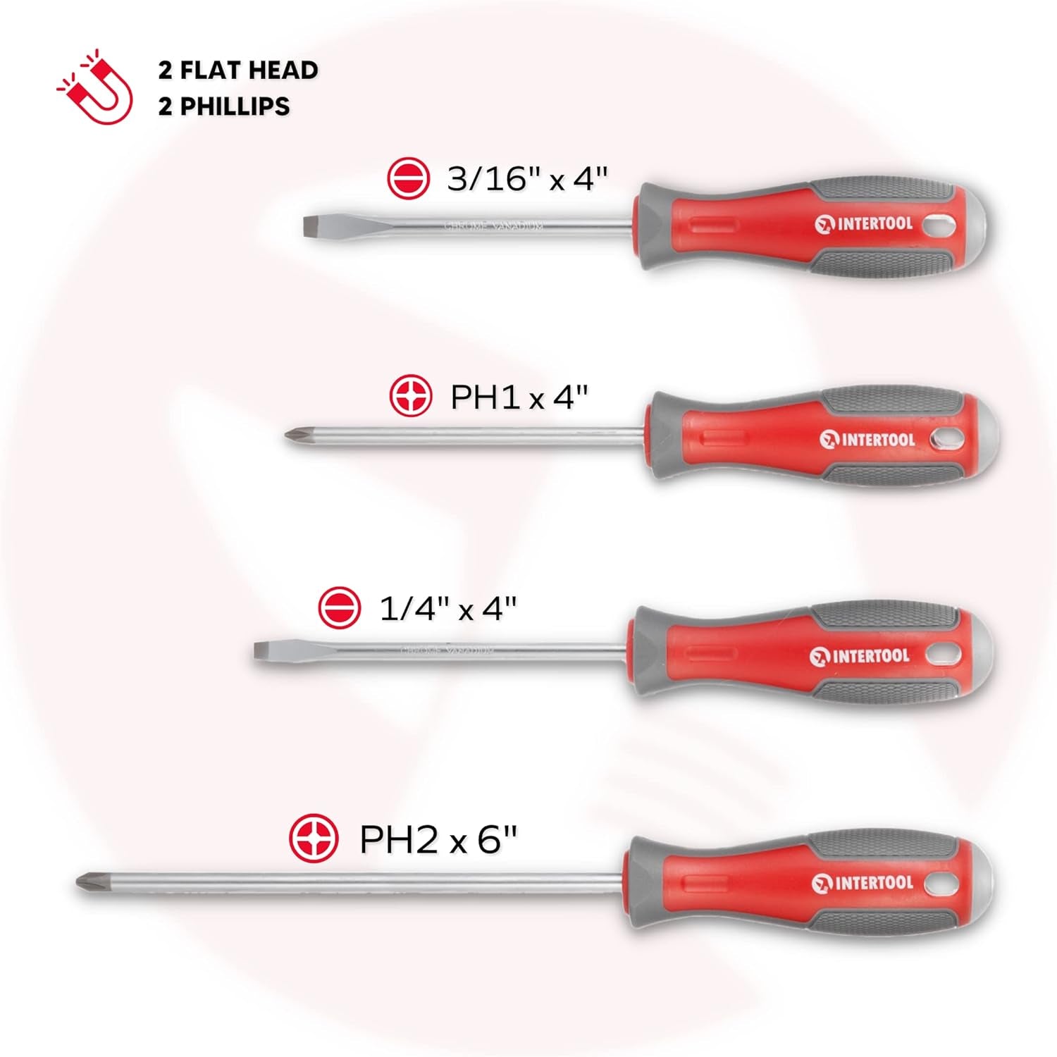 INTERTOOL Magnetic Screwdriver & Precision Driver Set - Cr-V Steel with Cushion Grip Handles - Phillips, Flat Head, Torx, Hex Bits Included - VT08-3329