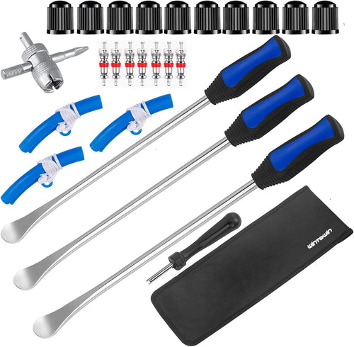 14.5"Tire Spoons Motorcycle Dirt Bike Tire Changing Tools Iron Set ,Tire Spoon Levers Tire Changer Kit for ATV Lawn Mower with Tire Spoons, Rim Protector, Valve Tool ,Valve Cap and Valve Cores