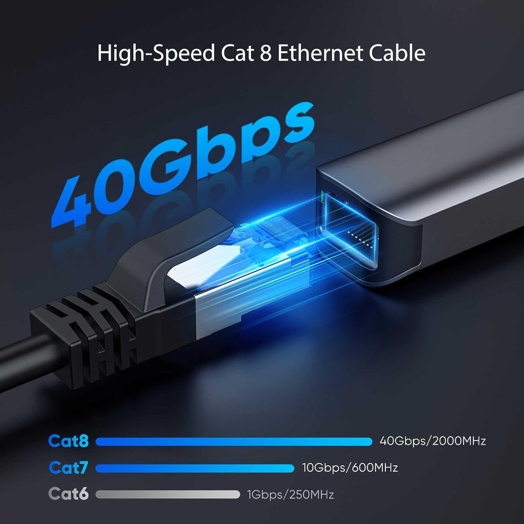 Cat8 Ethernet Cable 200 FT Indoor & Outdoor, Ethernet Cable High Speed 40Gbps 2000Mhz, Flexible Shielded Internet Cable, Cat 8 SSTP Network Cable for Home/Office/Gaming/Poe, Black