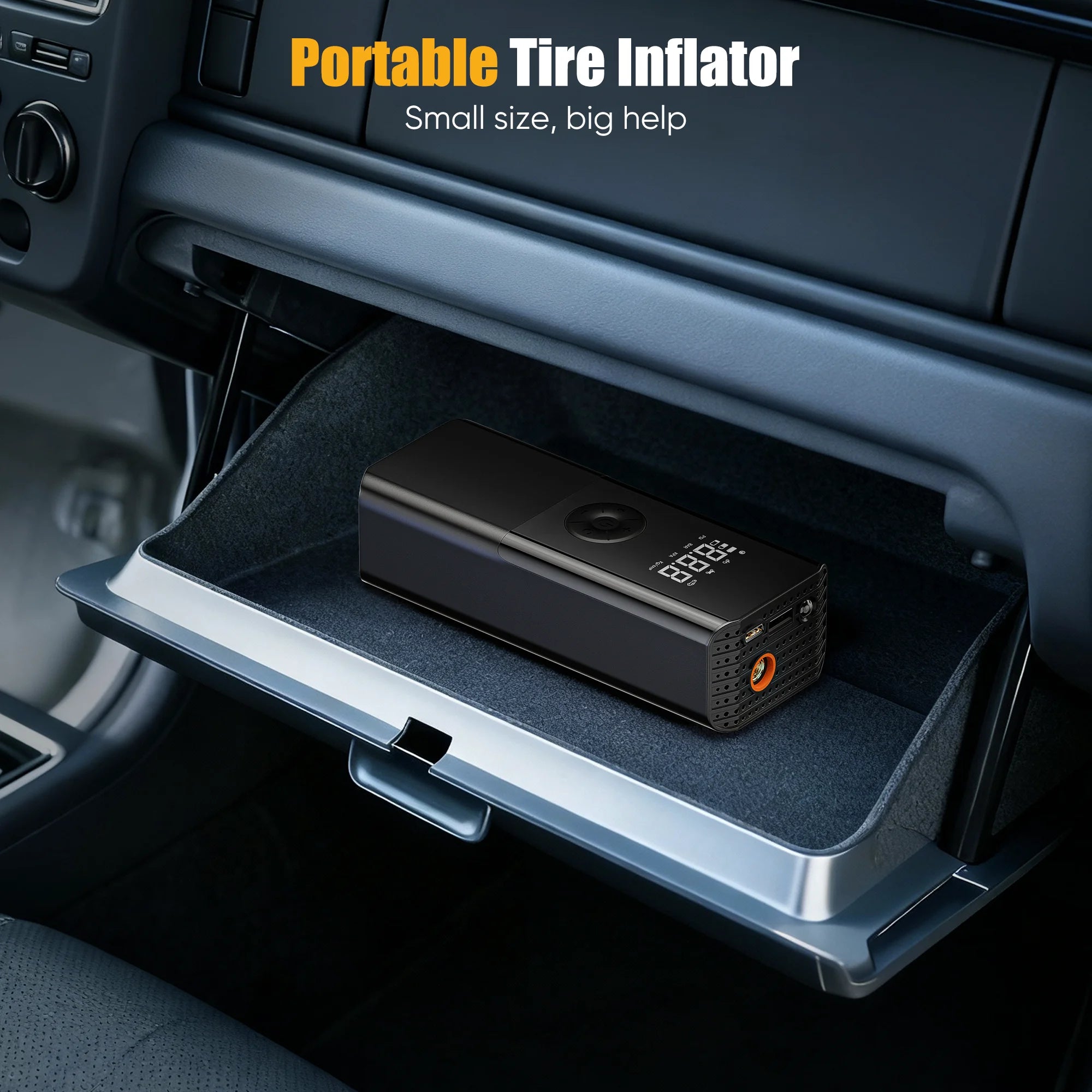 AOMBOO Tire Inflator Portable Air Compressor, for Car Tires with Automatic Shutoff, 150 PSI Digital Pressure Gauge, Emergency LED Light, Cordless and Compact Automotive Pump, Black
