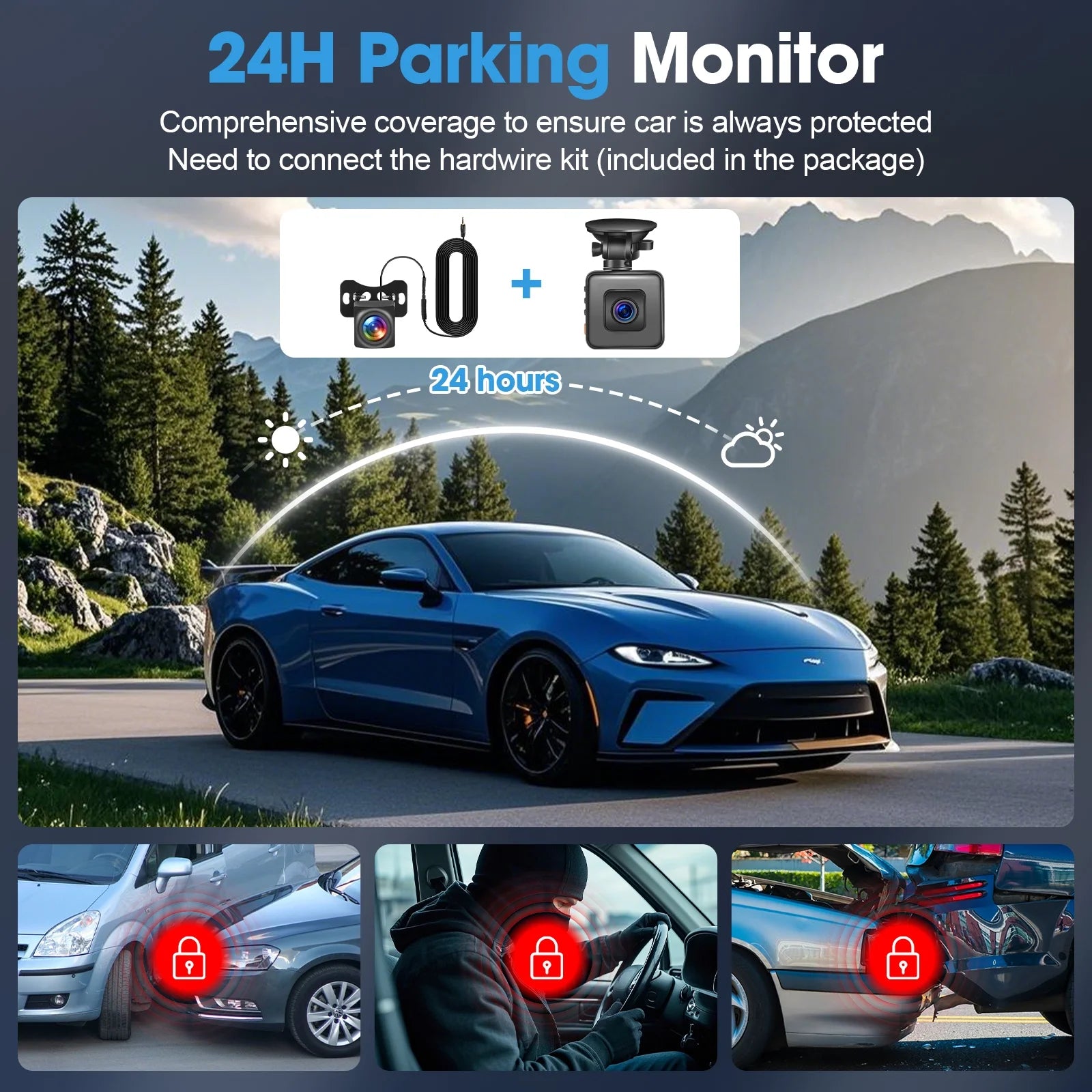 Dual Dash Cam for Cars, 1080P Full HD Dash Camera Front and Rear, G-Sensor Dashcam, Night Vision, 24H Parking Mode, Loop Recording, Support 256GB Max