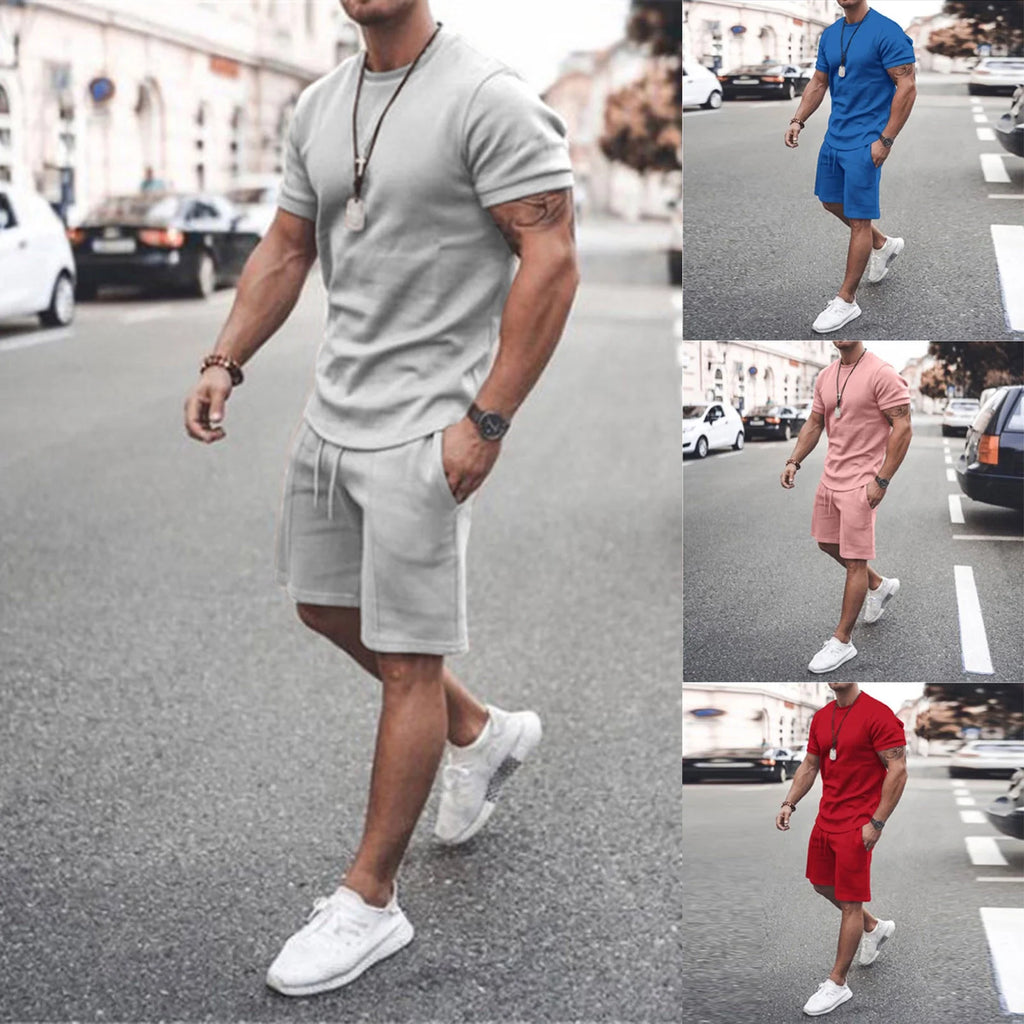 Conjunto De Camiseta Y Shorts De Manga Corta Para Hombre, Ropa Deportiva Casual Con Cuello Redondo Y Músculos, Conjunto Deportivo De 2 Piezas, Atuendos De Verano