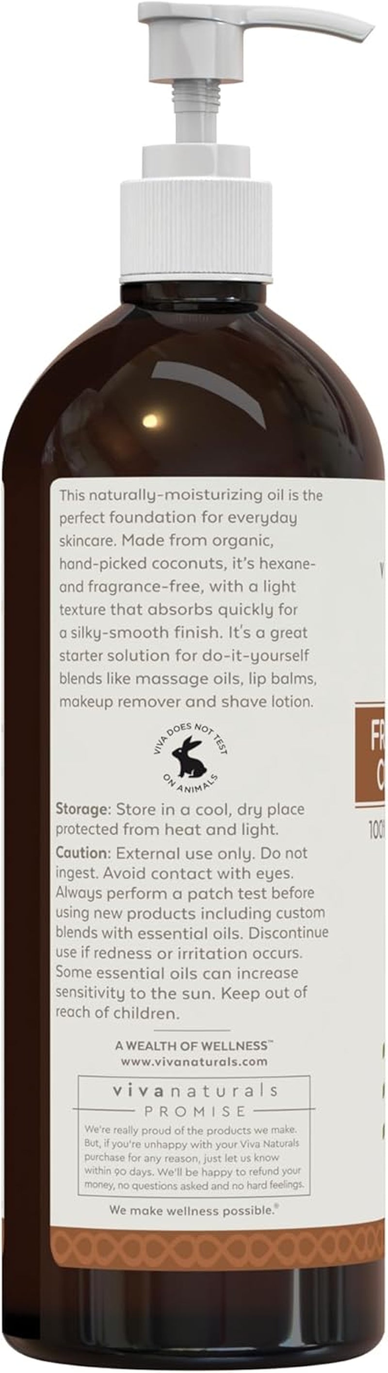 Viva Naturals Organic Fractionated Coconut Oil – 16 Fl Oz Multi-Purpose Moisturizer for Skin, Hair, and Massage, Perfect Carrier Oil for Essential Oils
