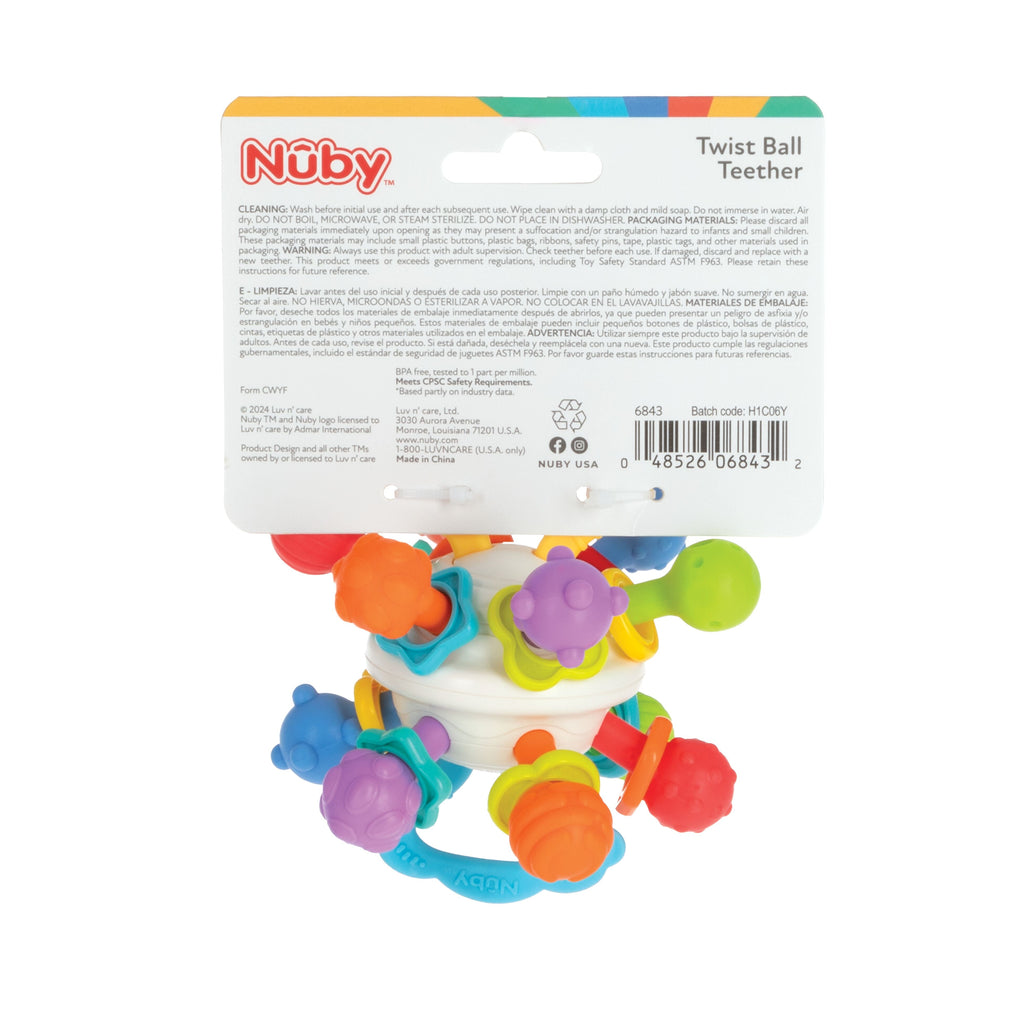 Nuby Textured Twist Ball Baby Teether Infant Toy with Colorful Rattle