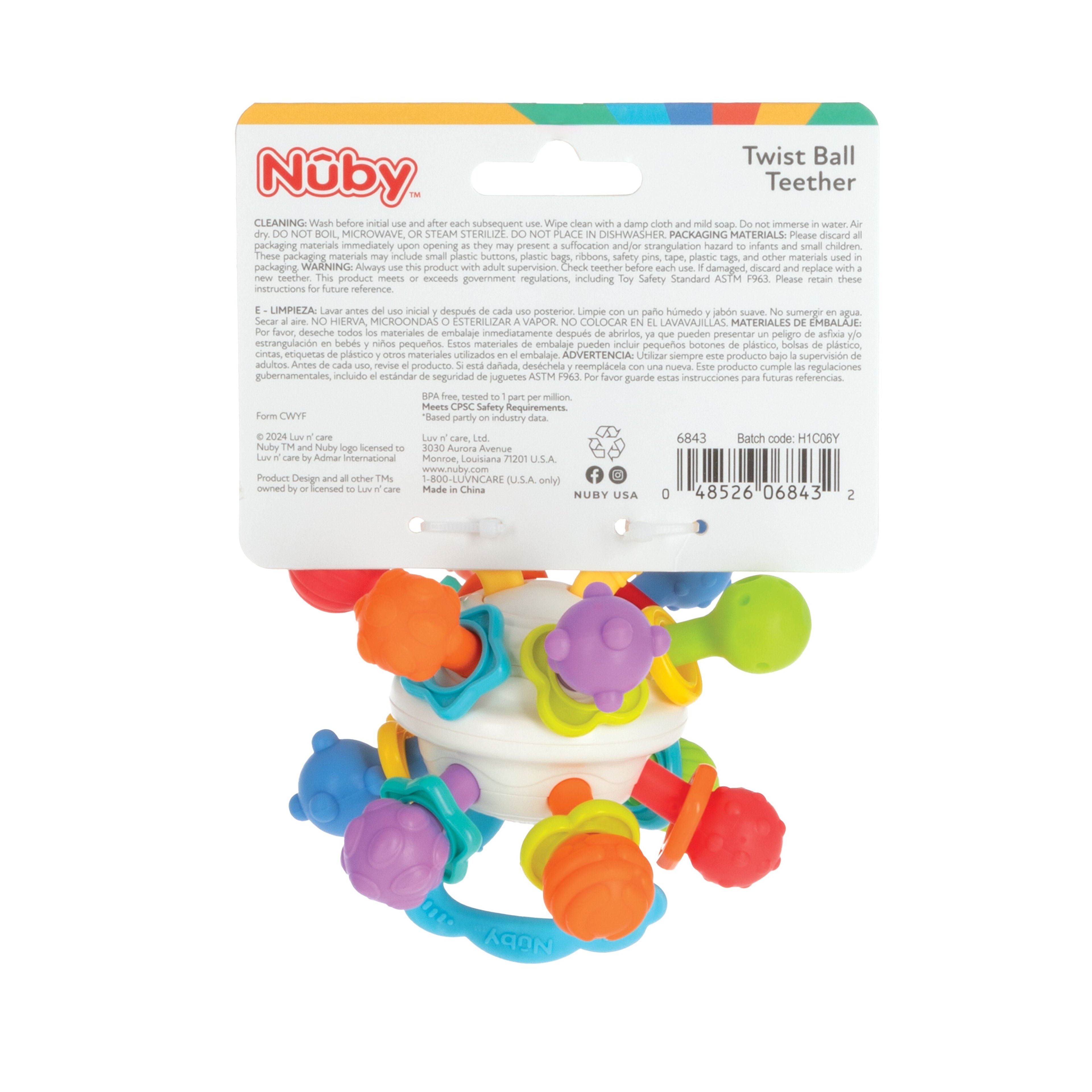 Nuby Textured Twist Ball Baby Teether Infant Toy with Colorful Rattle