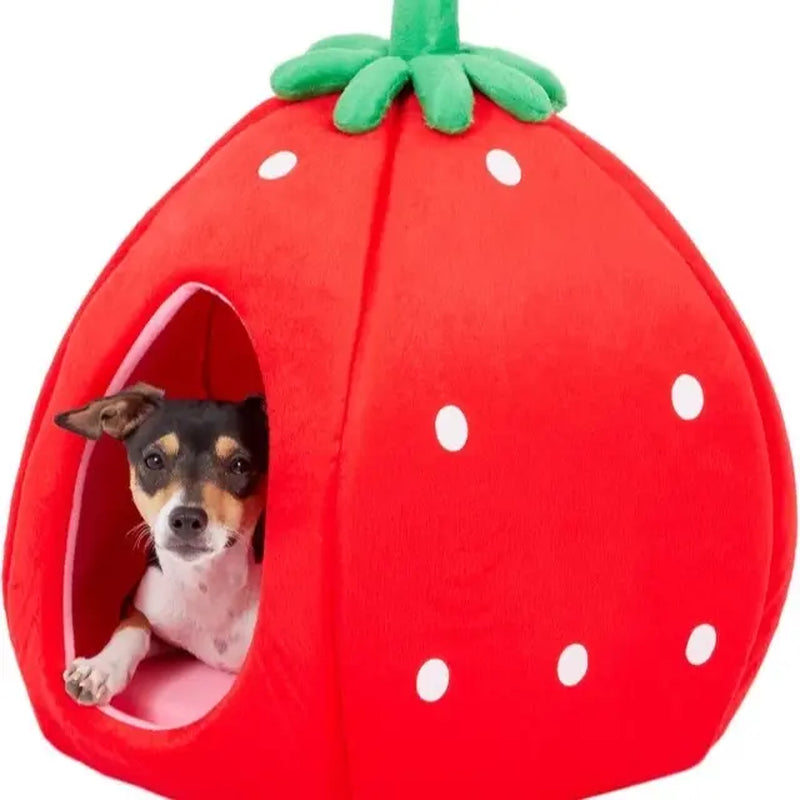 Strawberry-Themed Pet Bed House for Cats and Dogs