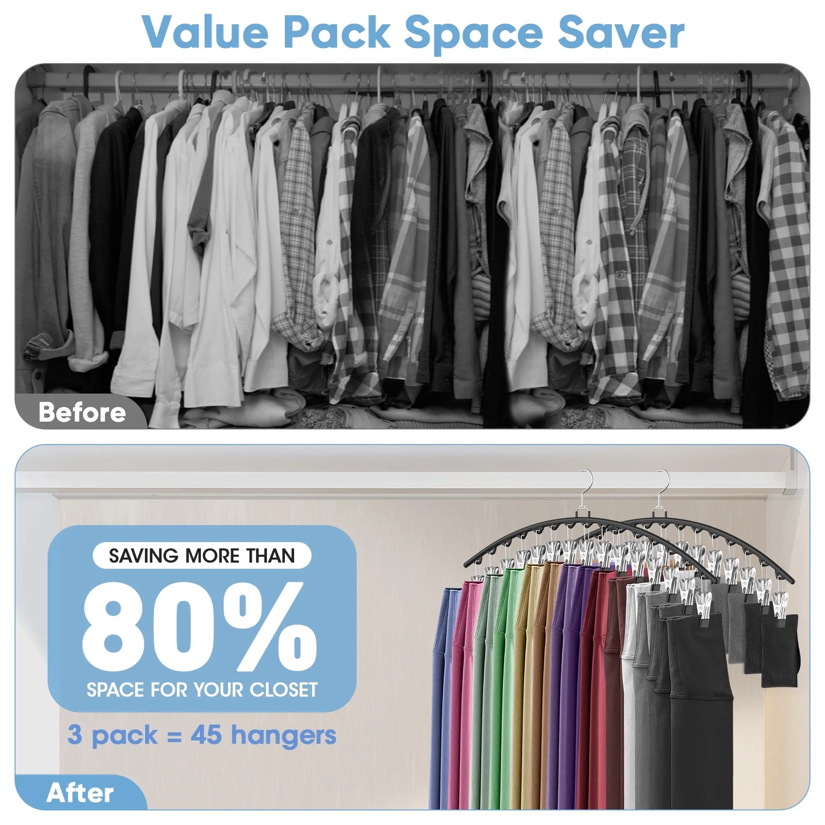 Paquete De 3 Ganchos Para Pantalones Para Ropa Con 15 Pinzas, Organizadores De Clóset Ahorradores De Espacio, Negro