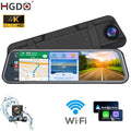 HGDO T122 10" 4K Mirror Dash Cam with Car Stereo Carplay 1080P Backup Camera Car Audio Receivers with Bluetooth Android Auto AUX