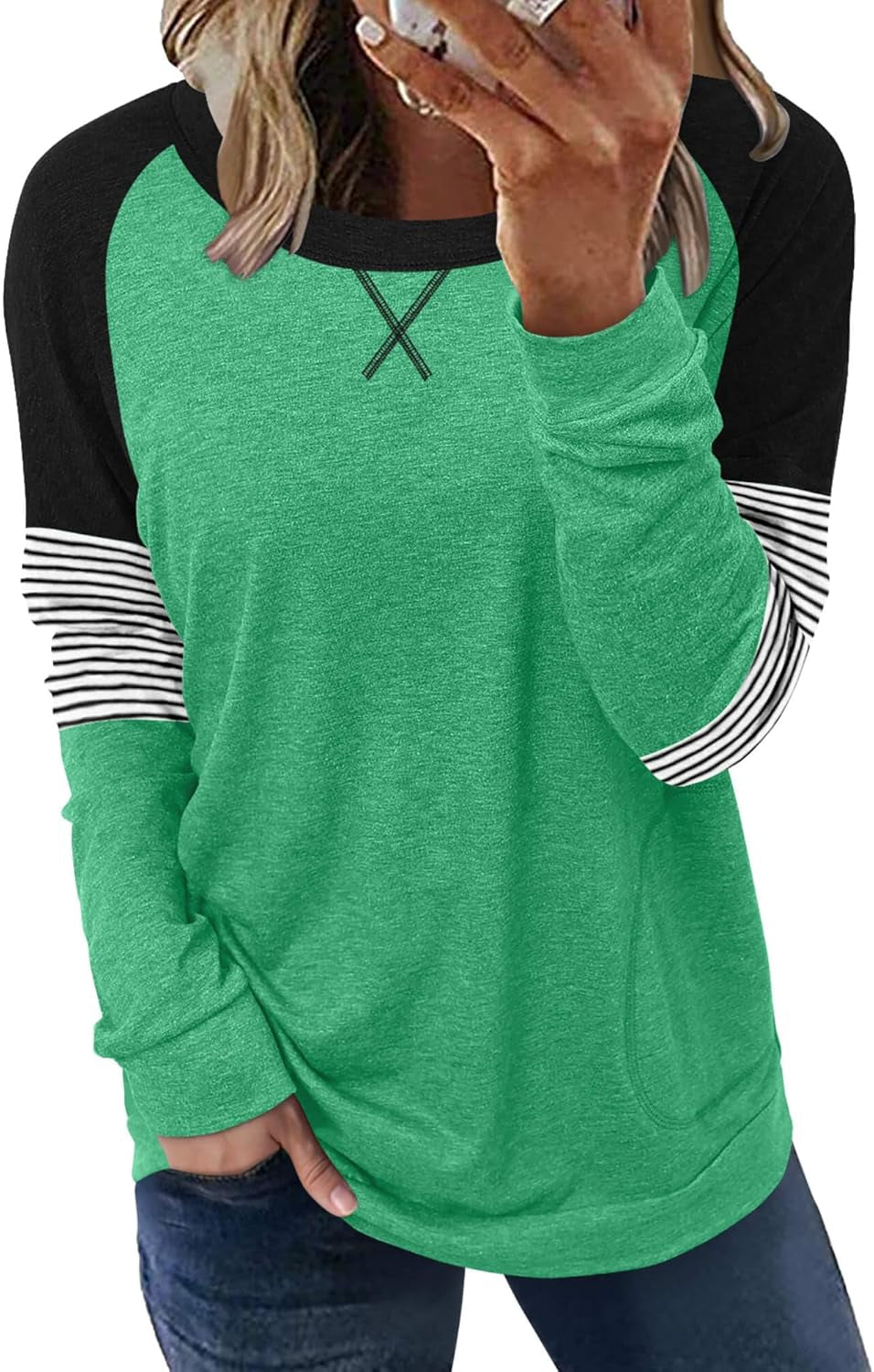ONLYSHE Womens Crewneck Sweatshirt Casual Loose Fitting Tops Long Sleeve T Shirt