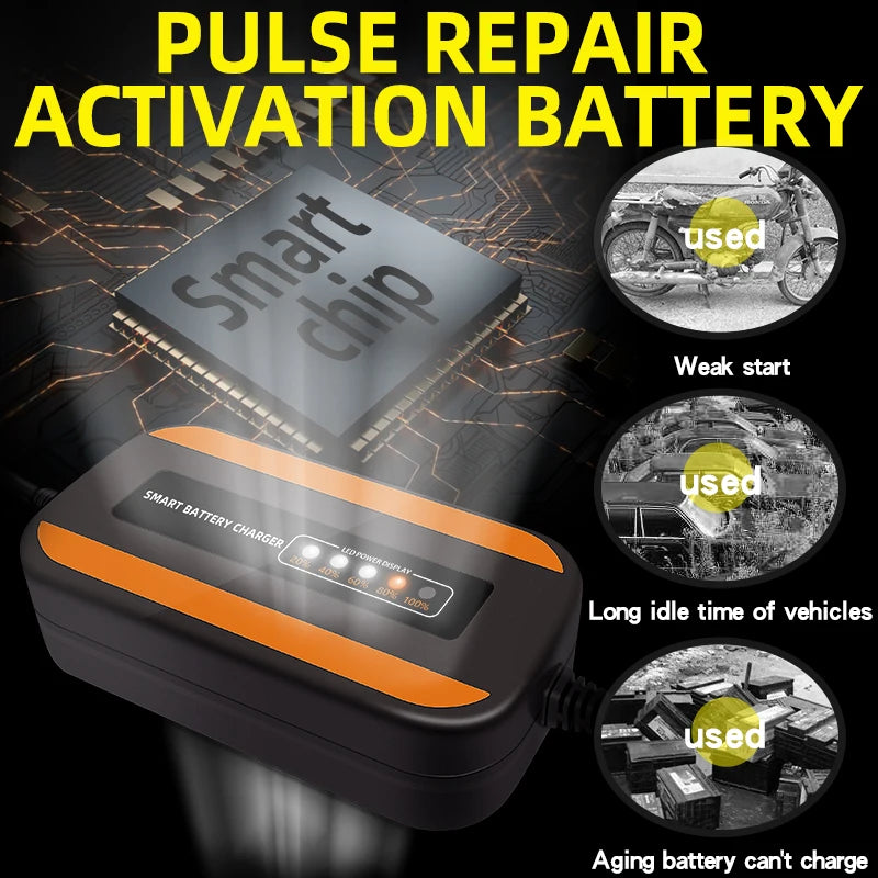 EAFC 12V 3 Afully Automatic Car Battery Charger LCD Display Charger Battery Maintainer Wet Dry Lead Acid Motorcycle Charger