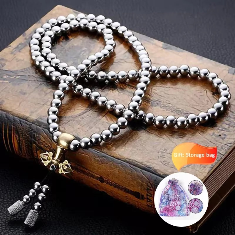 Tactical 8MM Steel Chain Buddha Beads Bracelet & Necklace - Self Defense EDC Survival Tool for Outdoor Adventures