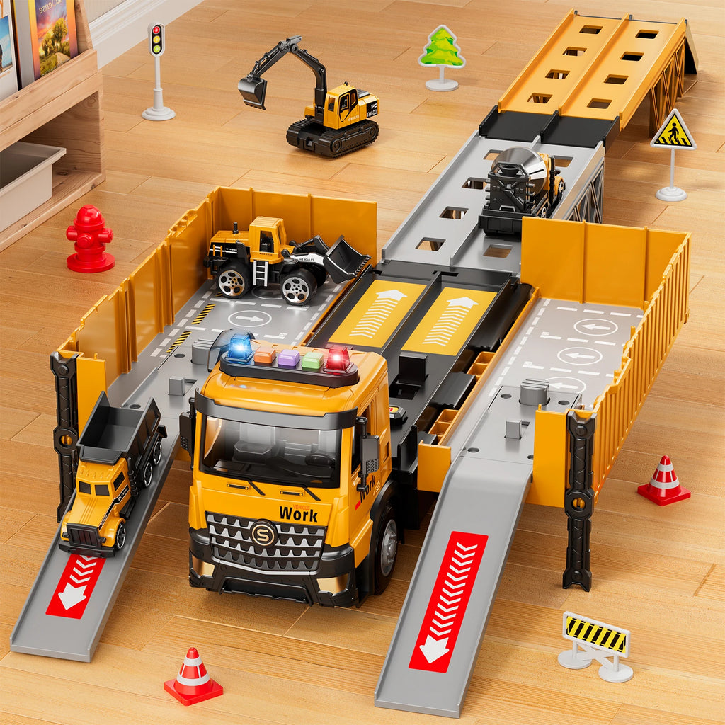 Ultimate Carrier Truck Race Track Set - Construction Toy for Boys Aged 3-8 with Tower Crane and Transport Cars