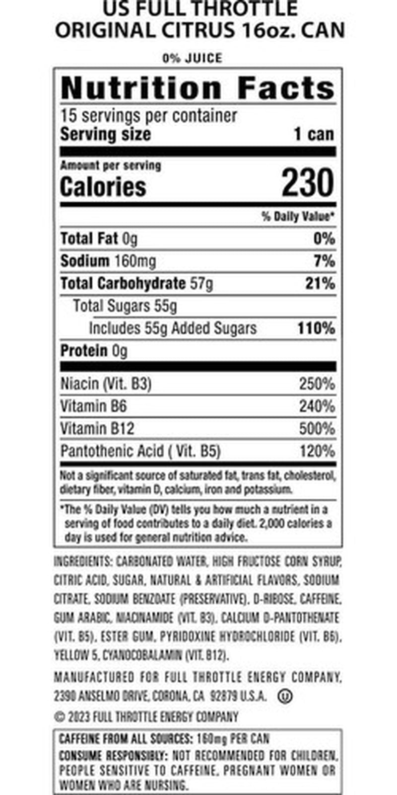 Full Throttle Citrus Energy Drink - 16 Fl Oz (Pack of 15)
