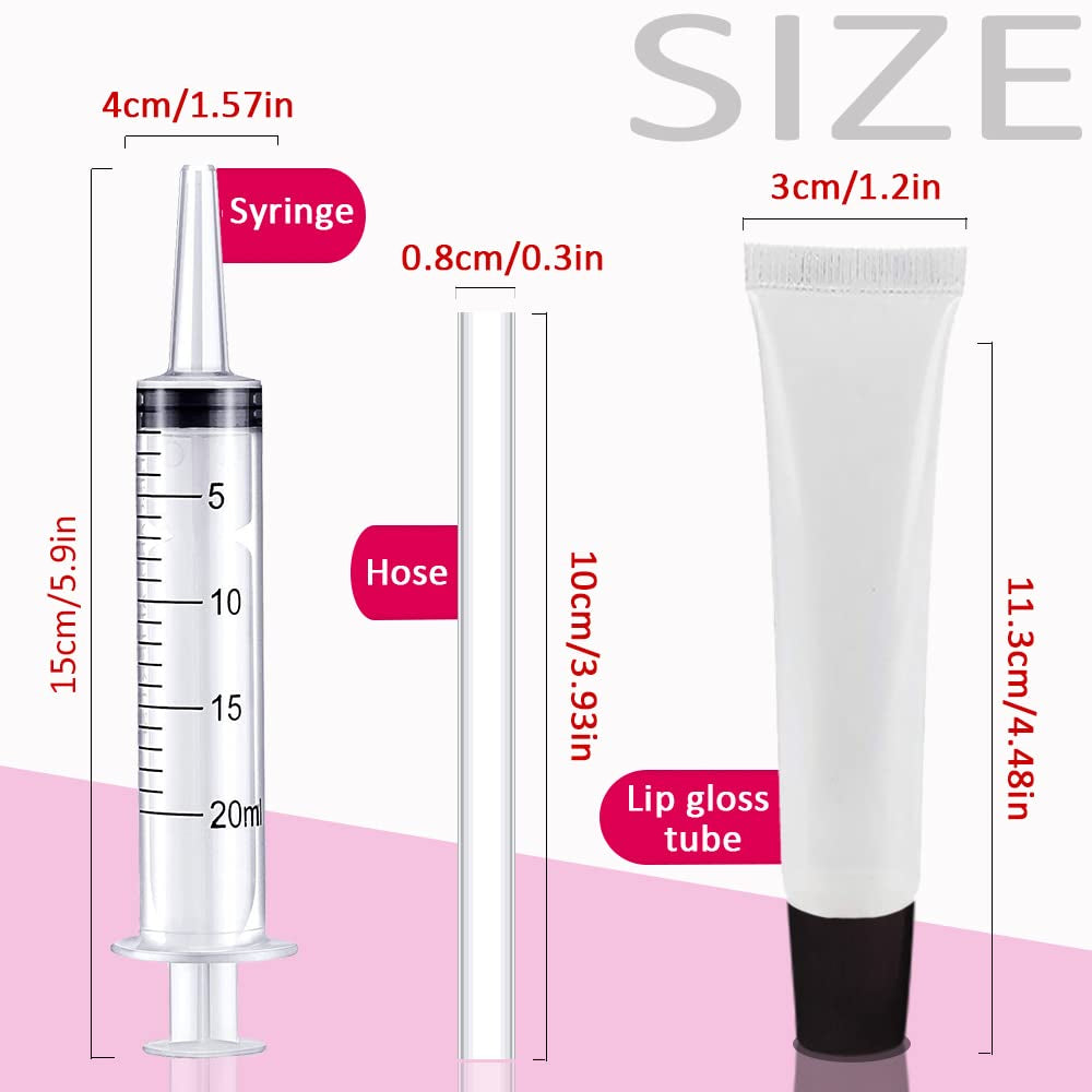 AMORIX 50PCS Empty Lip Gloss Tubes with Black Caps - 20ml Containers + 2 Syringes & Labels for DIY Lip Gloss and Glitter Creations