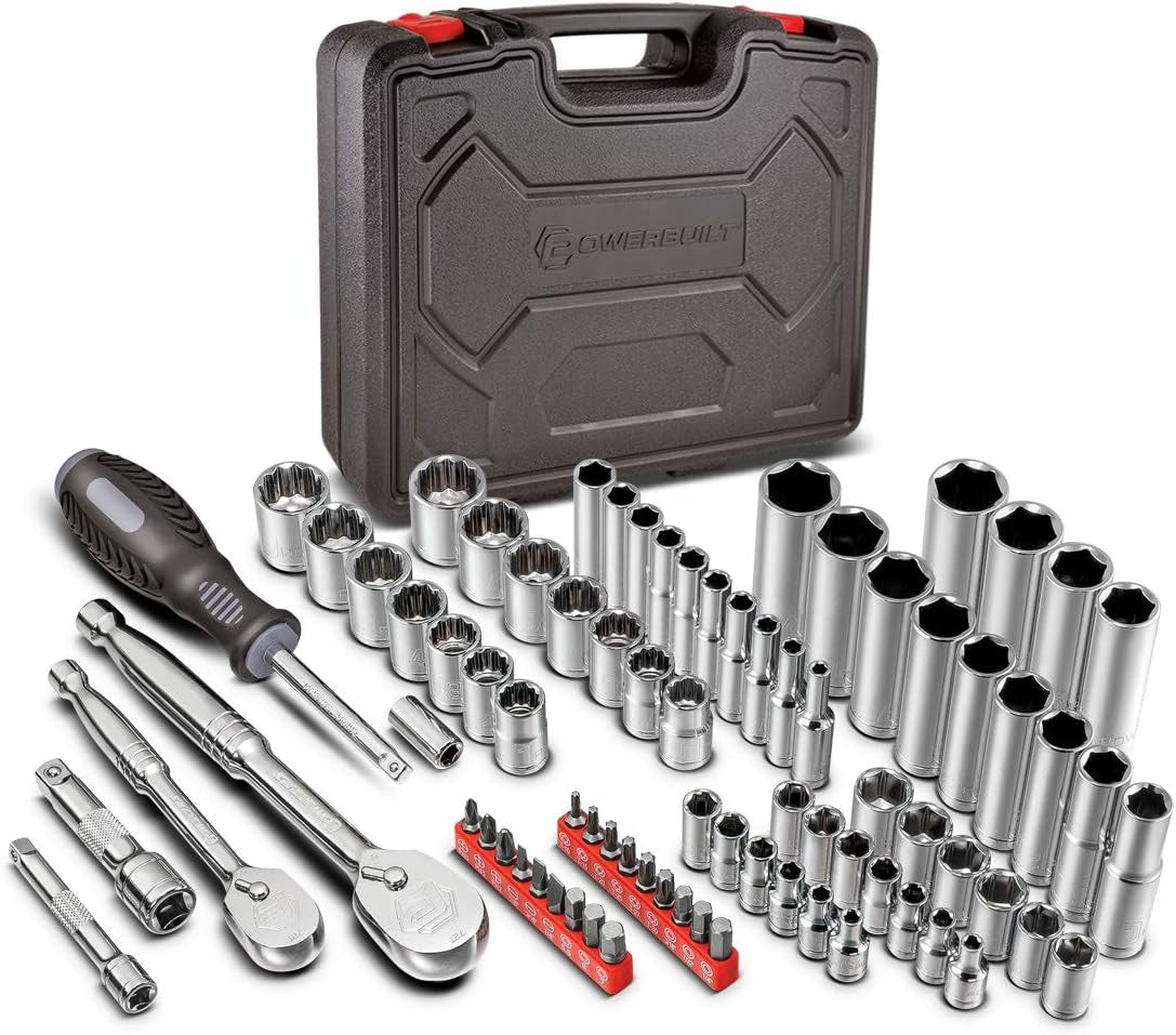 Ultimate 200-Piece Mechanics Tool Set - Includes SAE & Metric Sockets, Powerbuilt XT 90 Tooth Ratchets, and Durable Case!