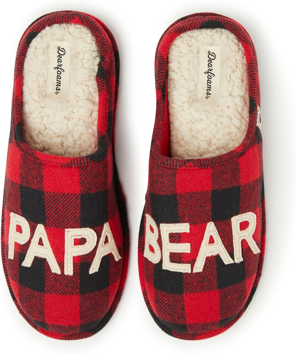 Dearfoams Men'S Gifts for Men Matching Christmas Papa Bear Slipper