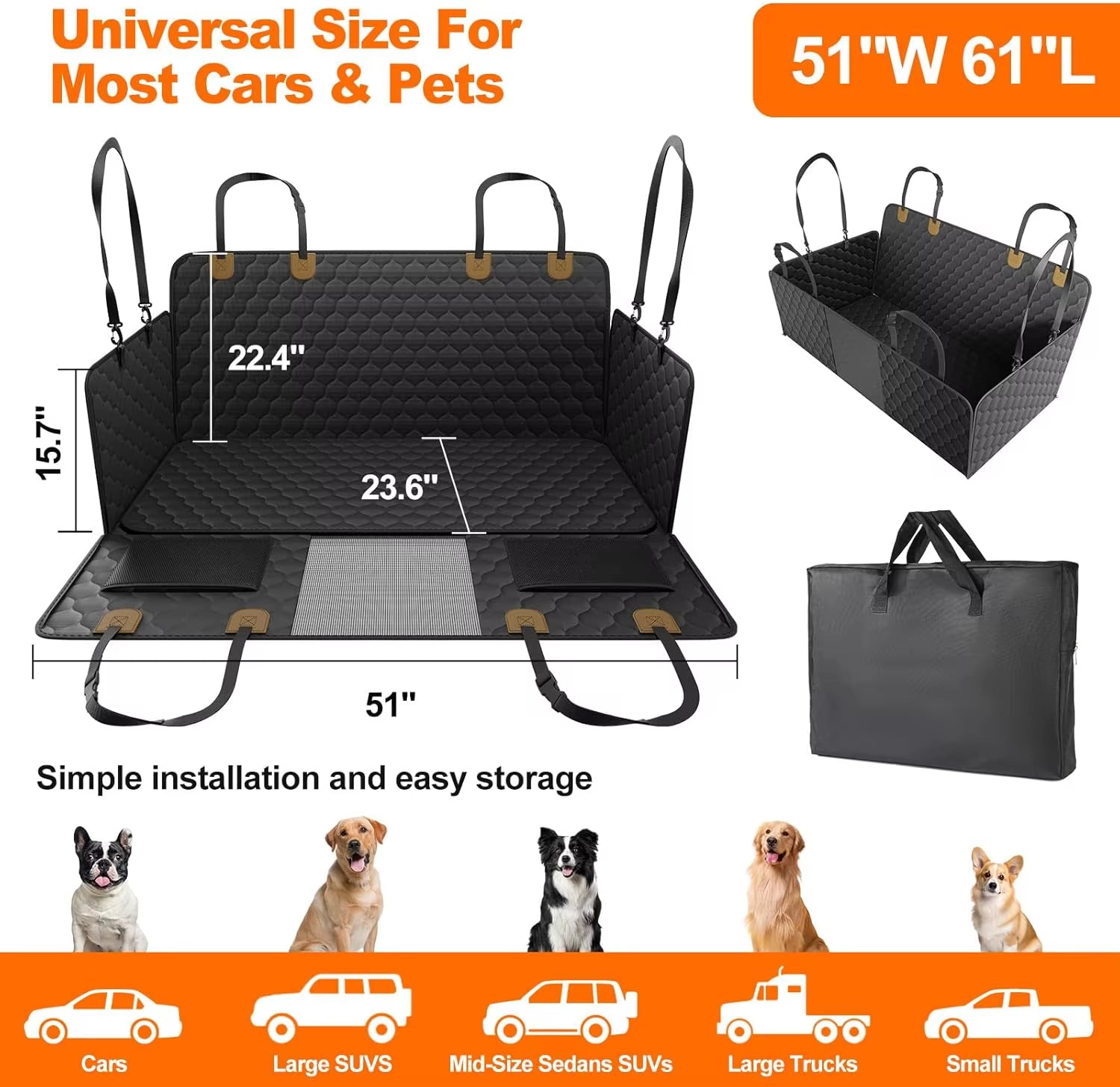Ultimate Waterproof Dog Car Seat Protector & Travel Hammock - Foldable Pet Travel Accessories for Safe and Comfortable Rides