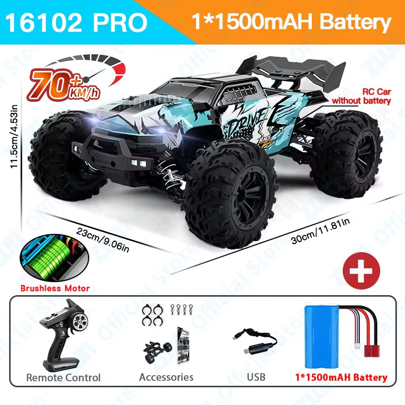 ZWN 1:16 High-Speed 4WD RC Monster Truck - 70KM/H Drift Car with LED Remote Control for Kids - Perfect Rival to Wltoys 144001