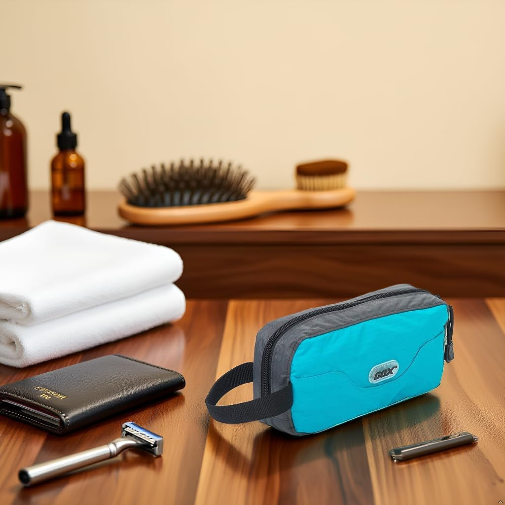 GOX Travel Small Toiletry Bag for Men Nylon Dopp Kit Medicine Bag Travel Organizer Pouch Shave Kits for Teens Toiletry Essentials Bathroom Compact (Turquoise, 9.8 * 4.3 * 3.3 Inches)