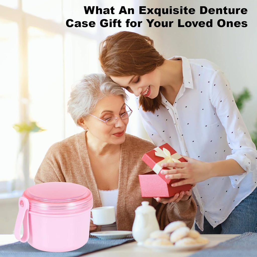 Travel-Friendly Leak-Proof Denture Case with Cleaning Kit - Pink