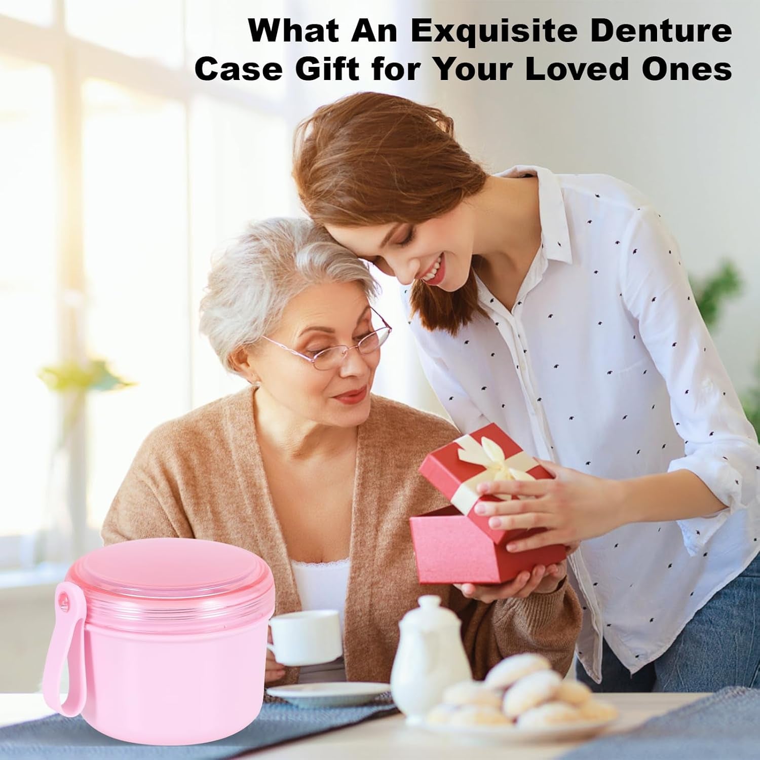 Travel-Friendly Leak-Proof Denture Case with Cleaning Kit - Pink