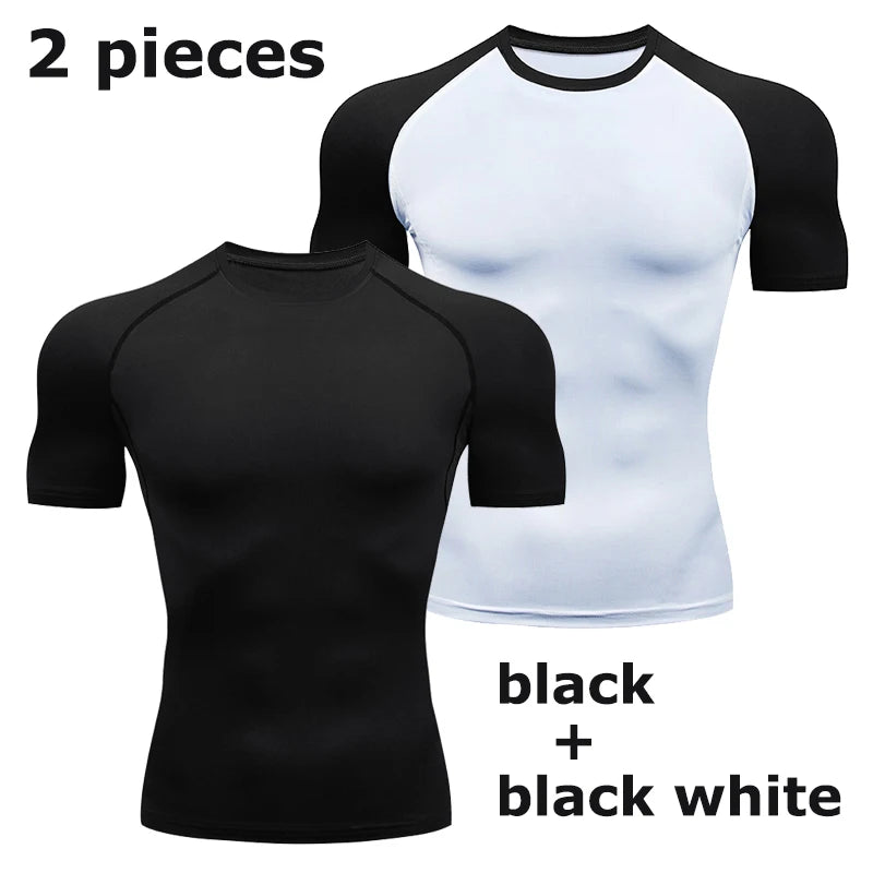 Men'S Compression Shirts Summer Short Sleeves Tees T-Shirt Gym Workout Fitness Running Tops Undershirts Baselayer Sportswear