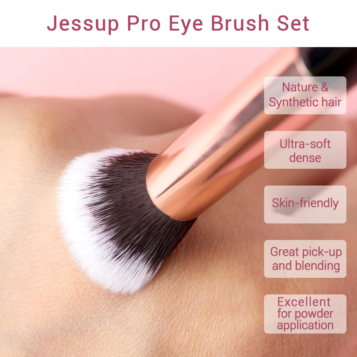 Jessup 15Pcs Professional Makeup Brushes Set Make up Brush Tools Kit Eye Liner Shader Wood Handle Natural-Synthetic Hair Brushes Pearl Black/Rose Gold T157