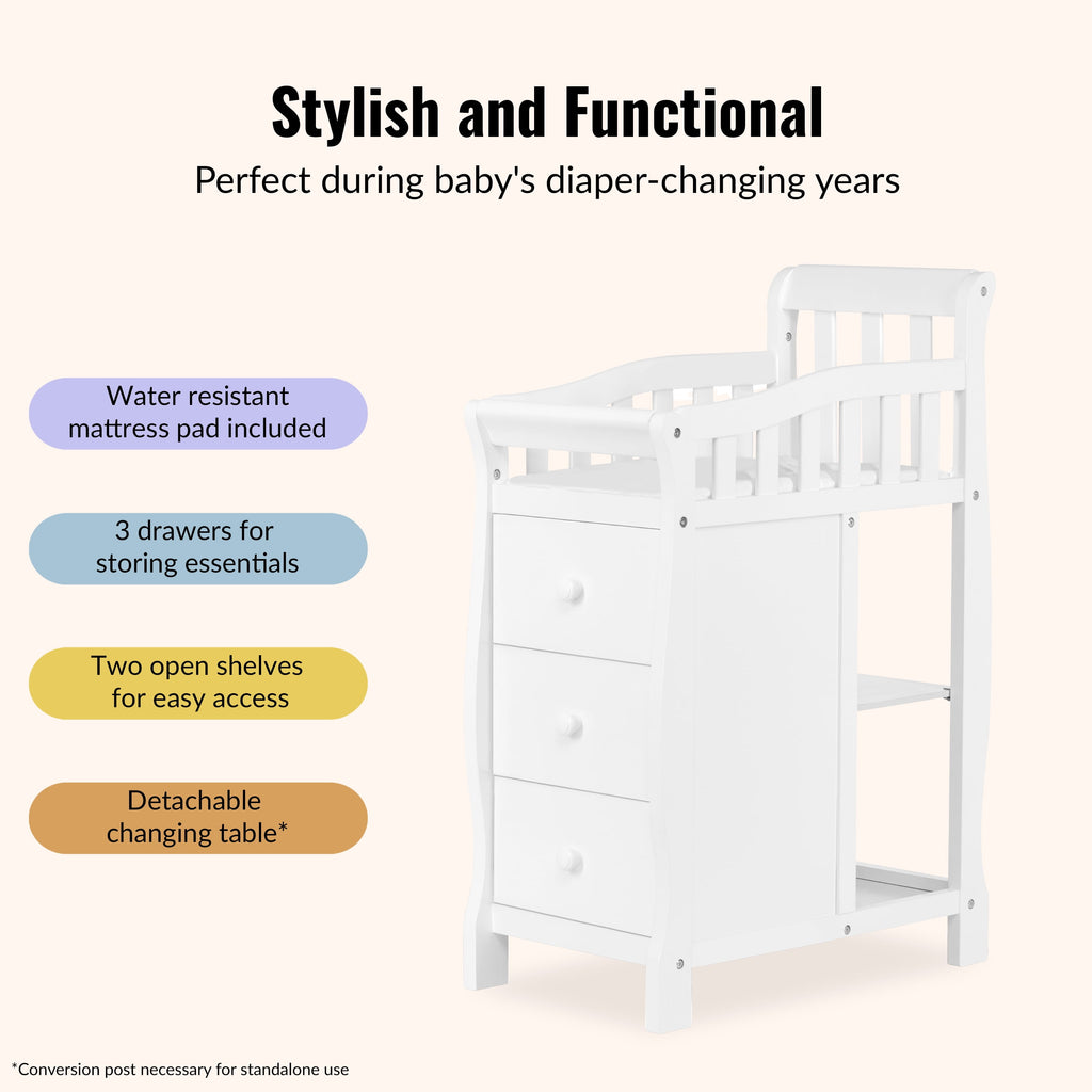 Dream on Me Jayden 4-In-1 Mini Convertible Crib and Changer, White
