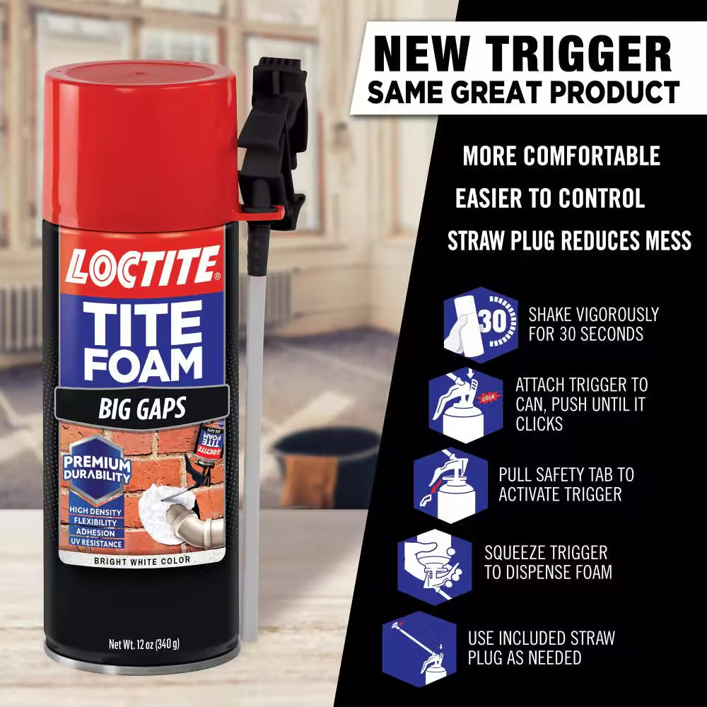 TITE FOAM Big Gaps Spray Foam, Bright White, 12 Oz. Can, Insulating Spray Foam Sealant