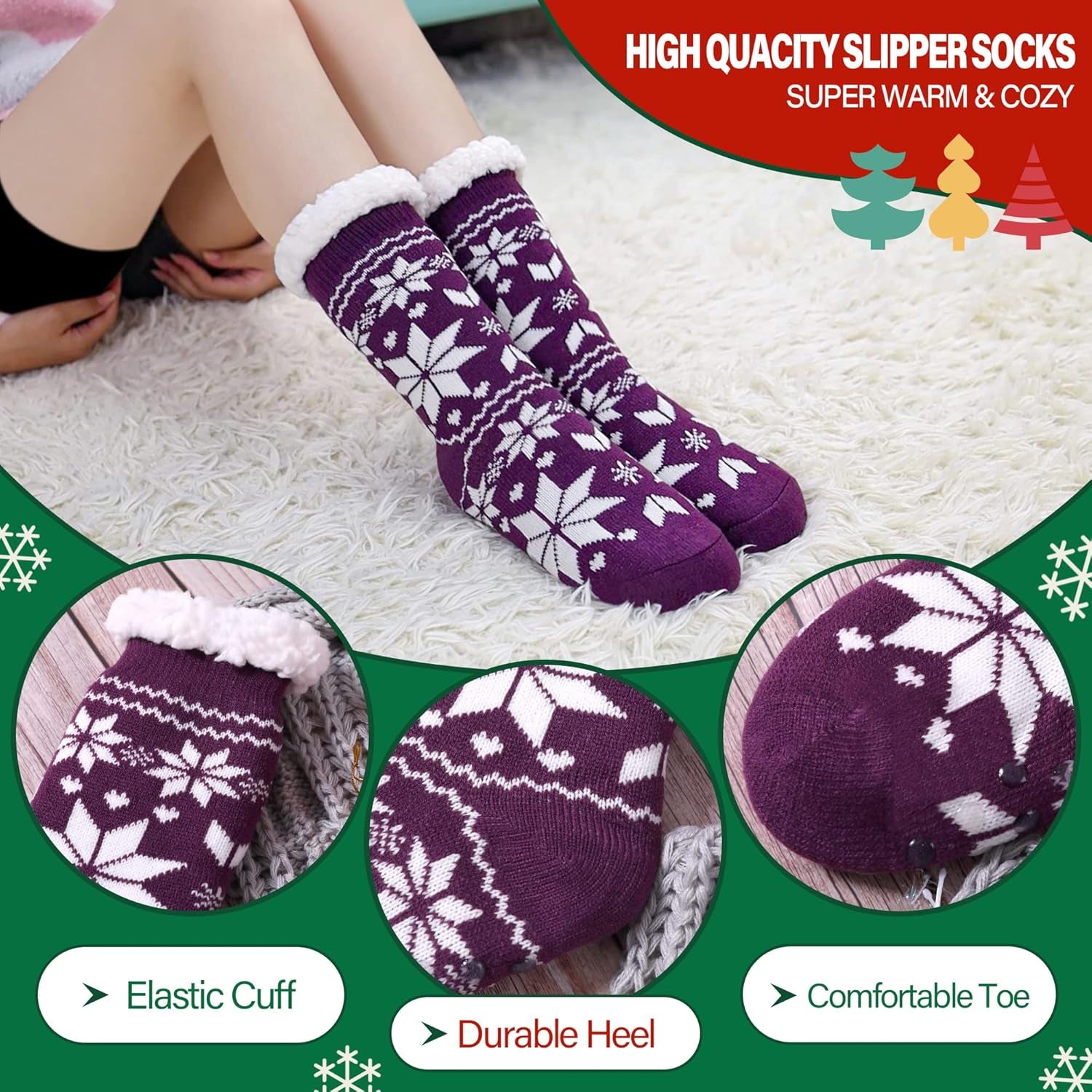 Dosoni Womens Slipper Fuzzy Socks Non Slip Winter Warm Soft Fluffy Cozy Fleece Lining Home Socks