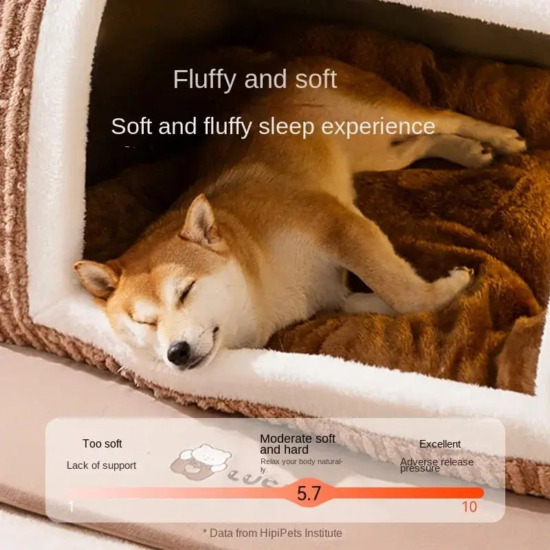 Three-Dimensional Bear Curved Cozy Winter Dog House and Cat Bed - Thickened Windproof Enclosure for Medium and Small Pets