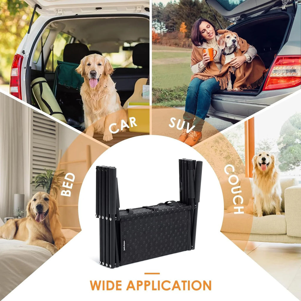 Dog Stairs for Car, Foldable Dog Ramps for Large Dogs with Non Slip Surface, Portable Dog Steps for Cars and SUV, Truck, Support up to 150 Lbs (4 Steps)
