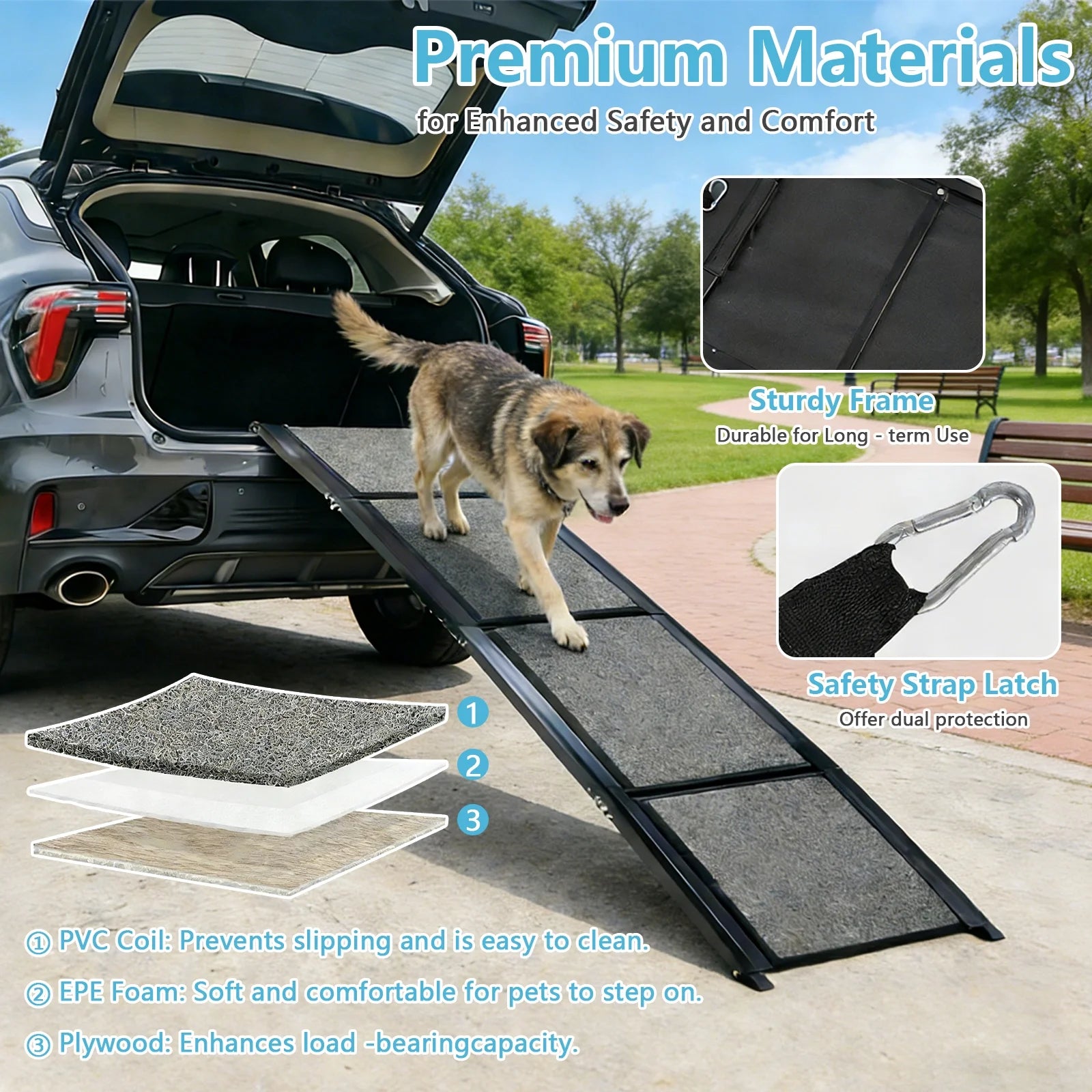67" Foldable Dog Ramp for Car, Bed & Sofa - Extra-Wide 17.3" Pet Ramp with Non-Slip Surface, Portable Indoor/Outdoor Ramp Suitable for All Dogs