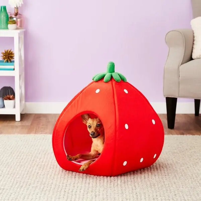 Strawberry-Themed Pet Bed House for Cats and Dogs