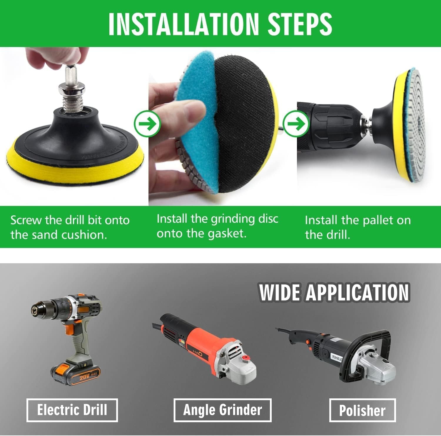 4 Inch Diamond Polishing Pads with 5/8’’-11 Backer Pad, 12PCS Wet/Dry Granite Stone Polish Pad Kit for Drill, Grinder, Polisher, 50-6000 Grit Polishing Pad for Concrete Marble Rock Countertop Quartz