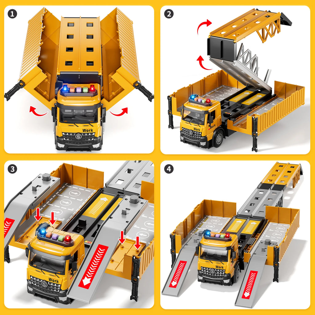 Ultimate Carrier Truck Race Track Set - Construction Toy for Boys Aged 3-8 with Tower Crane and Transport Cars