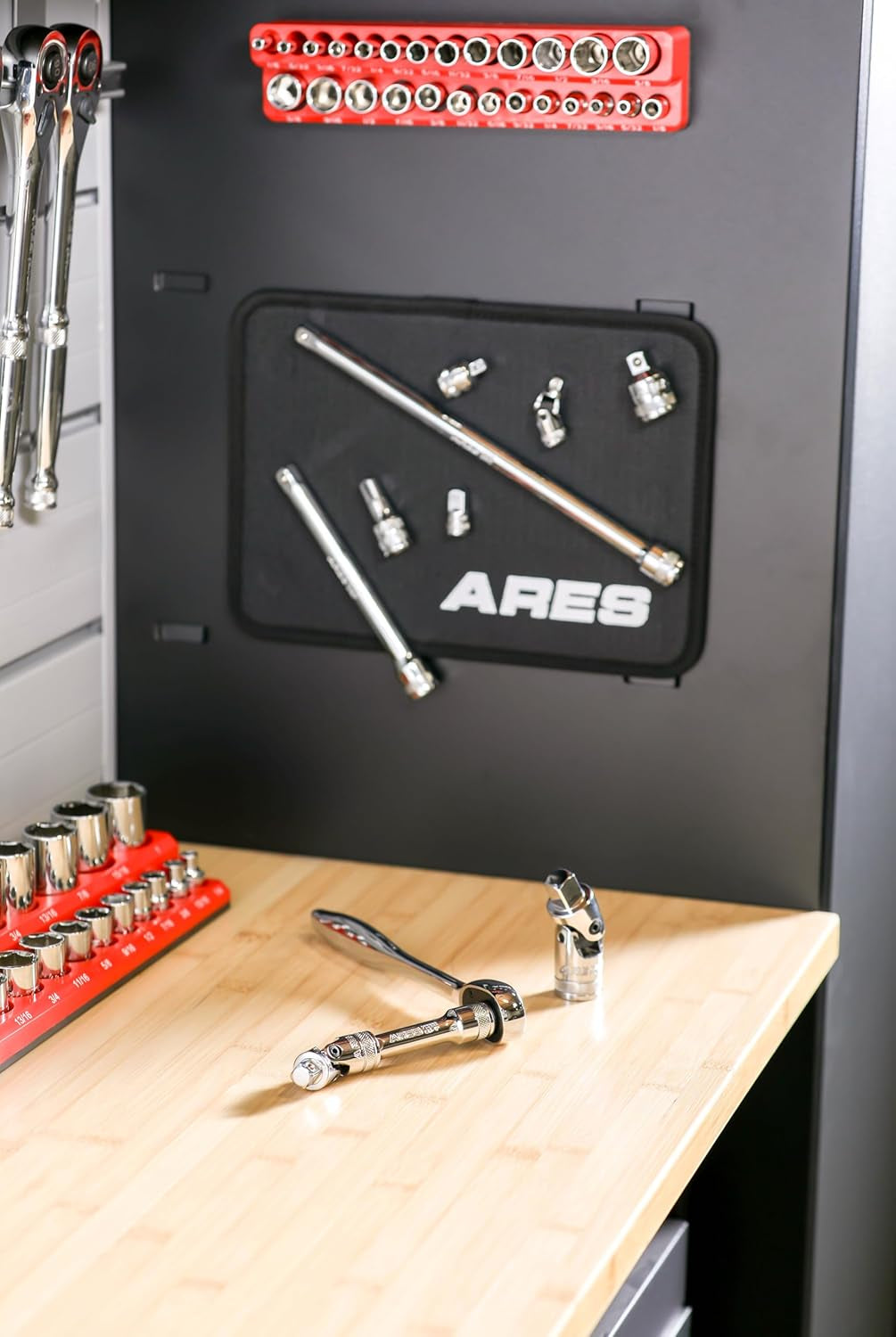 ARES 71270 Premium 10-Piece Socket Accessory Set - Durable Chrome Vanadium Steel with Mirror Finish - Includes Essential Adapters, Extensions, and Universal Joints