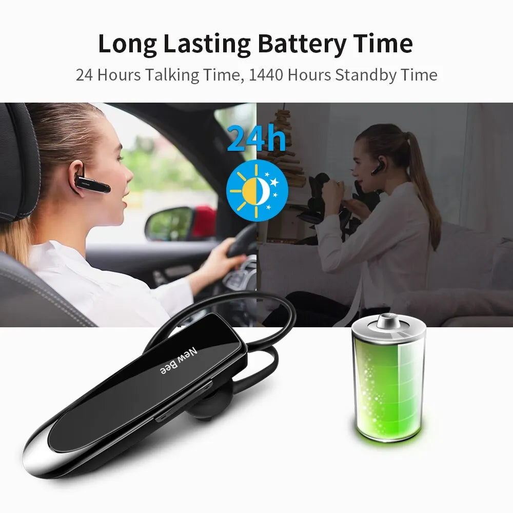 New Bee B41 Wireless Bluetooth 5.0 Earphones Hands-Free Mini Headset 22H Music Playing Earpieces with CVC 6.0 Mic for Iphones