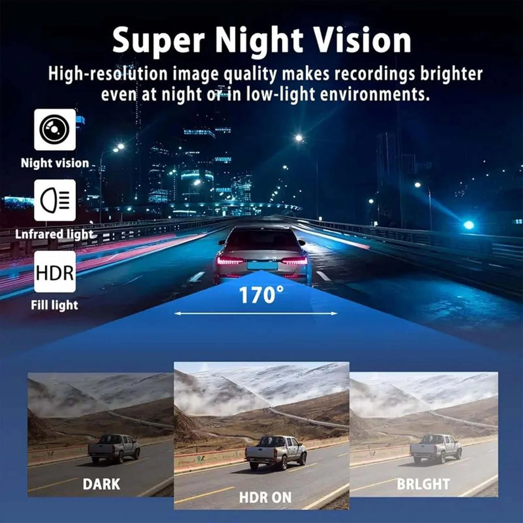Full View Car Dashcam System, 360 Degree Car Dash Cam Wireless, 1080P 4-Lens Panoramic Driving Recorder, Wifi Camaras Para Vehiculos with Interior Infrared Light, for Cars (Three Sides)