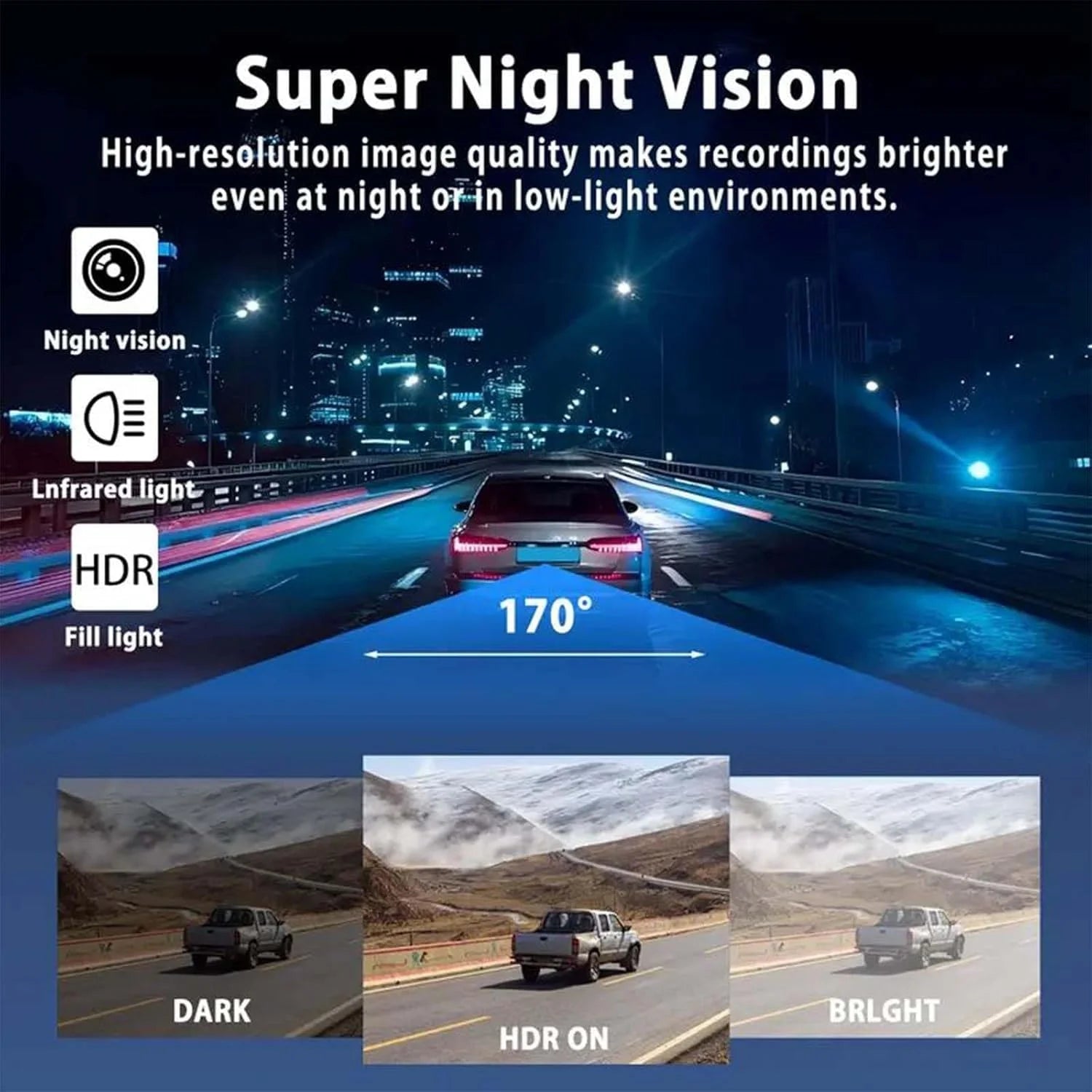 Full View Car Dashcam System, 360 Degree Car Dash Cam Wireless, 1080P 4-Lens Panoramic Driving Recorder, Wifi Camaras Para Vehiculos with Interior Infrared Light, for Cars (Three Sides)