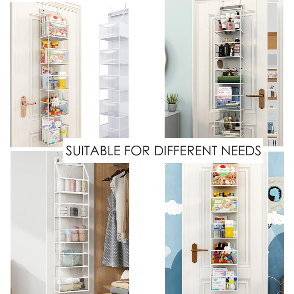 Ohhgo over the Door Hanging Pantry Organizer 6-Shelf behind the Door Storage Organizer with Clear Plastic Pockets Large Capacity for Closet Bedroom Bathroom (White)