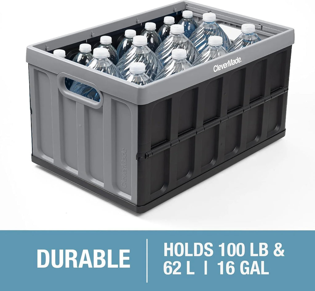 3 Pack Stackable Collapsible Storage Bin with Lid, 16 Gal Obsidian