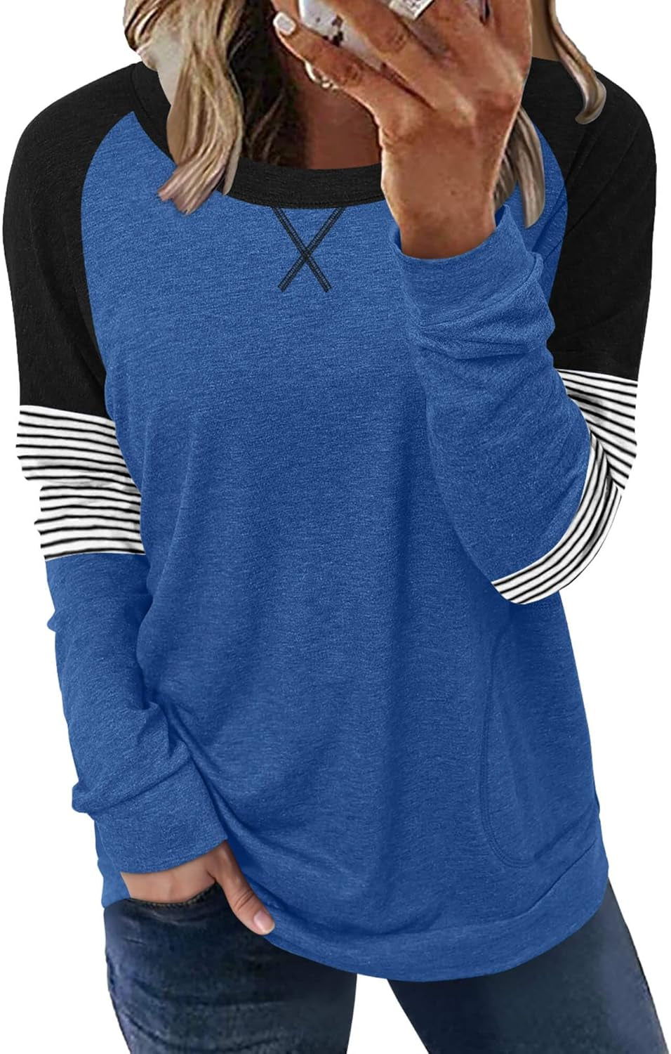 ONLYSHE Womens Crewneck Sweatshirt Casual Loose Fitting Tops Long Sleeve T Shirt