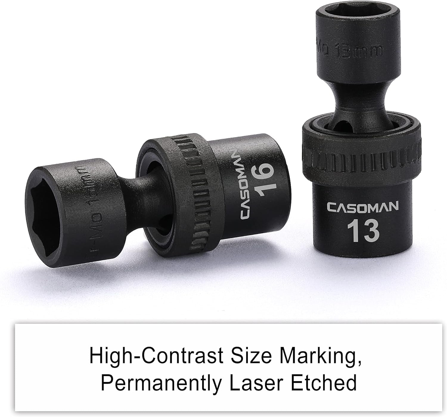 CASOMAN 15-Piece 3/8" Drive Metric Universal Impact Socket Set - 6-Point, 8mm to 22mm
